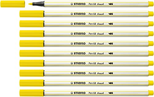 Premium-Filzstift mit Pinselspitze für variable Strichstärken - STABILO Pen 68 brush - 10er Pack - zitronengelb von STABILO