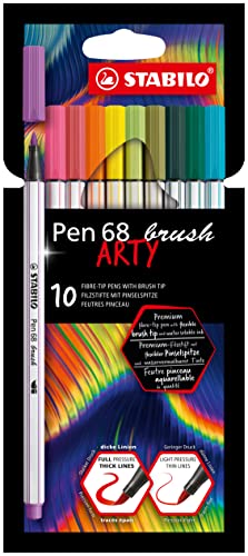Premium-Filzstift mit Pinselspitze für variable Strichstärken - STABILO Pen 68 brush - ARTY - 10er Pack - mit 10 verschiedenen Farben von STABILO