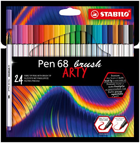 Premium-Filzstift mit Pinselspitze für variable Strichstärken - STABILO Pen 68 brush - ARTY - 24er Pack - mit 24 verschiedenen Farben von STABILO