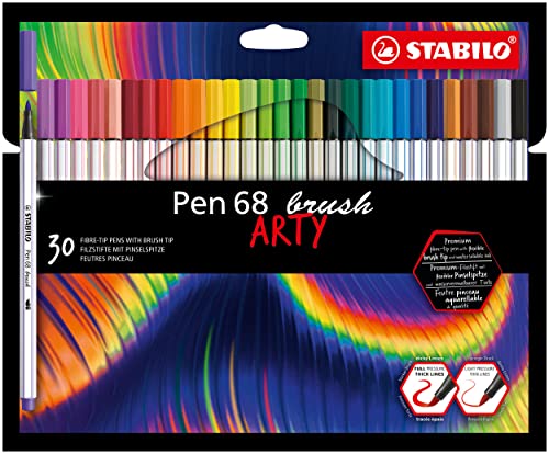 Premium-Filzstift mit Pinselspitze für variable Strichstärken - STABILO Pen 68 brush - ARTY - 30er Pack - mit 30 verschiedenen Farben von STABILO