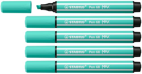 STABILO - Premium-Filzstift mit dicker Keilspitze - Pen 68 MAX - 5er Pack - eisgrün von STABILO