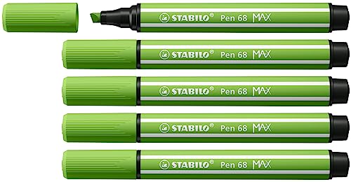Premium-Filzstift mit dicker Keilspitze - STABILO Pen 68 MAX - 5er Pack - hellgrün von STABILO