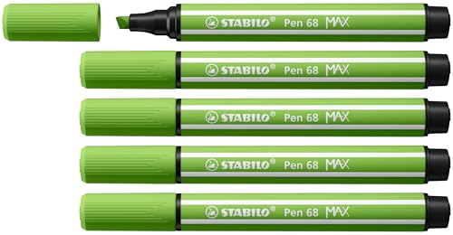 Premium-Filzstift mit dicker Keilspitze - STABILO Pen 68 MAX - 5er Pack - hellgrün von STABILO