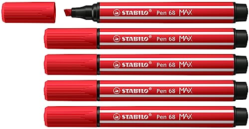 Premium-Filzstift mit dicker Keilspitze - STABILO Pen 68 MAX - 5er Pack - karmin von STABILO