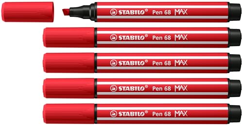 Premium-Filzstift mit dicker Keilspitze - STABILO Pen 68 MAX - 5er Pack - karmin von STABILO