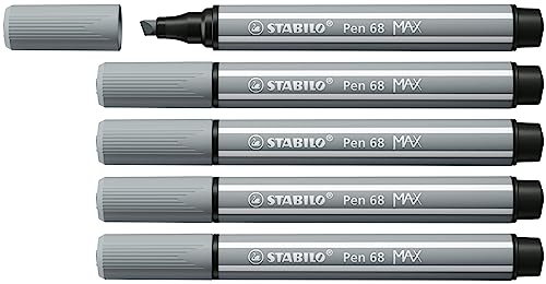 Premium-Filzstift mit dicker Keilspitze - STABILO Pen 68 MAX - 5er Pack - mittelgrau von STABILO