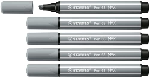 Premium-Filzstift mit dicker Keilspitze - STABILO Pen 68 MAX - 5er Pack - mittelgrau von STABILO