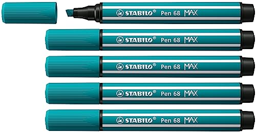 Premium-Filzstift mit dicker Keilspitze - STABILO Pen 68 MAX - 5er Pack - türkisblau von STABILO