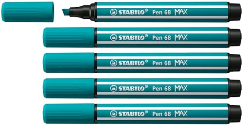 Premium-Filzstift mit dicker Keilspitze - STABILO Pen 68 MAX - 5er Pack - türkisblau von STABILO