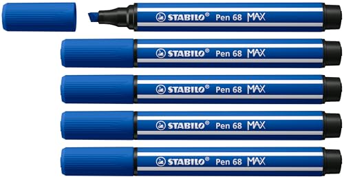 Premium-Filzstift mit dicker Keilspitze - STABILO Pen 68 MAX - 5er Pack - ultramarinblau von STABILO