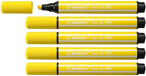 Premium-Filzstift mit dicker Keilspitze - STABILO Pen 68 MAX - 5er Pack - zitronengelb von STABILO