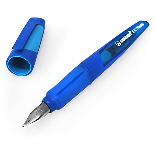 S.TABILO Easy Buddy Handschrift-Füllfederhalter mit Ersatzmine, Linkshänder-Feder (L), blauer Schaft, blaue Tinte von STABILO