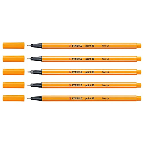 STABILO 5 Stück Kugelschreiber Point 88, feine Spitze, 0,4 mm, Orange von STABILO