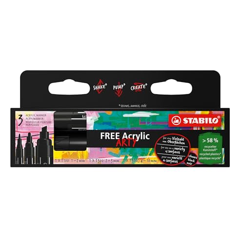 STABILO - Acrylmarker - FREE Acrylic - 3er Pack - schwarz - 3 verschiedene Spitzen von STABILO