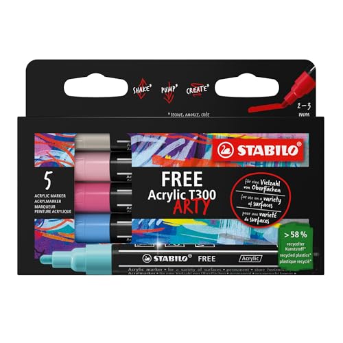 STABILO - Acrylmarker - FREE Acrylic T300 - Strichbreite 2-3 mm - 5er Pack - CANDY STABILO - Acrylmarker - FREE Acrylic T300 - Strichbreite 2-3 mm - 5er Pack - CANDY von STABILO