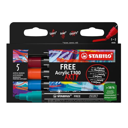 STABILO - Acrylmarker - FREE Acrylic T300 - Strichbreite 2-3 mm - 5er Pack - URBAN STABILO - Acrylmarker - FREE Acrylic T300 - Strichbreite 2-3 mm - 5er Pack - URBAN von STABILO