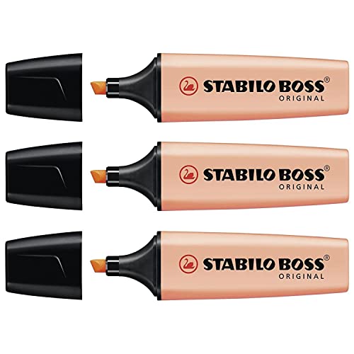 STABILO BOSS Original Pastell Textmarker, pfirsichfarben, 3 Stück, Abschrägte Spitze, 2-5 mm, Wasserfest, Lichtbeständig, Markieren, Zeichnen, 350 Meter Markierung STABILO BOSS Original Pastell Textmarker, pfirsichfarben, 3 Stück, Abschrägte Spitze, 2-5 mm, Wasserfest, Lichtbeständig, Markieren, Zeichnen, 350 Meter Markierung von STABILO