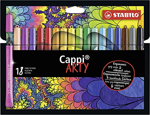 Filzstift mit Kappenring - STABILO Cappi - ARTY - 18er Pack - mit 18 verschiedenen Farben von STABILO
