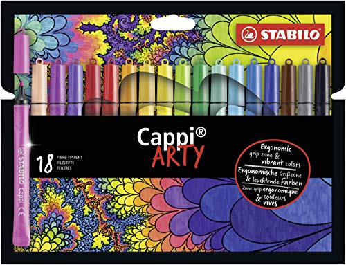 Filzstift mit Kappenring - STABILO Cappi - ARTY - 18er Pack - mit 18 verschiedenen Farben von STABILO