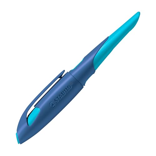STABILO - Ergonomischer Schulfüller für Rechtshänder mit Anfänger-Feder A - EASYbirdy in mitternachtsblau/azur - Einzelstift - inklusive Patrone - Schreibfarbe blau (löschbar) von STABILO
