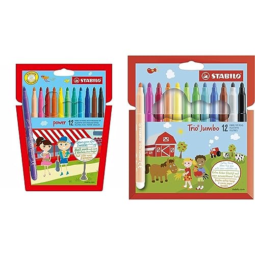 STABILO Stifte-Set Filzstift - power - 12er Pack & Dicker Filzstift - Trio Jumbo - 12er Pack von STABILO