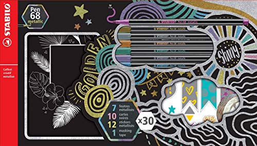 STABILO - Kreativbox mit Premium Metallic - Filzstift - Pen 68 metallic - 30teiliges Set - 7x Pen 68 metallic, 10x dunkle Karten STABILO - Kreativbox mit Premium Metallic - Filzstift - Pen 68 metallic - 30teiliges Set - 7x Pen 68 metallic, 10x dunkle Karten von STABILO