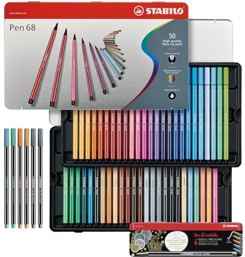 STABILO Premium-Filzstift Pen 68-50er Metalletui - mit 46 verschiedenen Farben - 6er Metalletui - 2x silber, je 1x gold, kupfer, metallic blau, metallic grün STABILO Premium-Filzstift Pen 68-50er Metalletui - mit 46 verschiedenen Farben - 6er Metalletui - 2x silber, je 1x gold, kupfer, metallic blau, metallic grün von STABILO