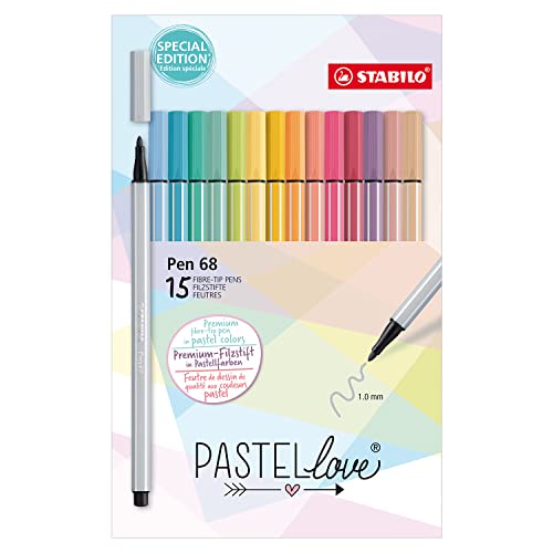 Premium-Filzstift - STABILO Pen 68 - Pastellove Set - 15er Pack - mit 15 verschiedenen Farben von STABILO