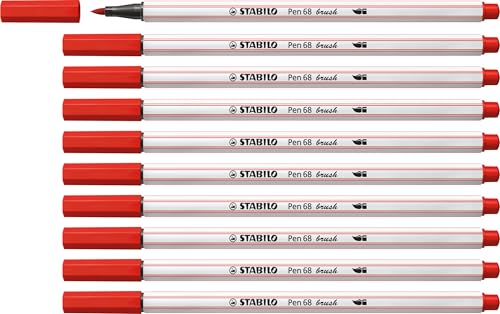 STABILO - Premium-Filzstift mit Pinselspitze für variable Strichstärken - Pen 68 brush - 10er Pack - carminrot von STABILO