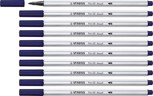 STABILO - Premium-Filzstift mit Pinselspitze für variable Strichstärken - Pen 68 brush - 10er Pack - preußischblau von STABILO