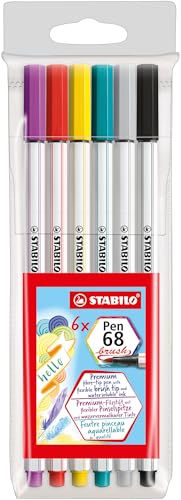 STABILO - Premium-Filzstift mit Pinselspitze für variable Strichstärken - Pen 68 brush - 6er Pack - mit 6 verschiedenen Farben von STABILO