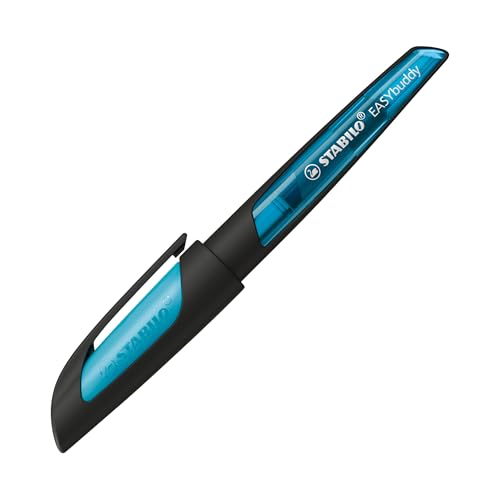 STABILO - Schulfüller mit Linkshänder-Feder L - EASYbuddy in schwarz/himmelblau - Schreibfarbe blau (löschbar) - Einzelstift - inklusive Patrone von STABILO
