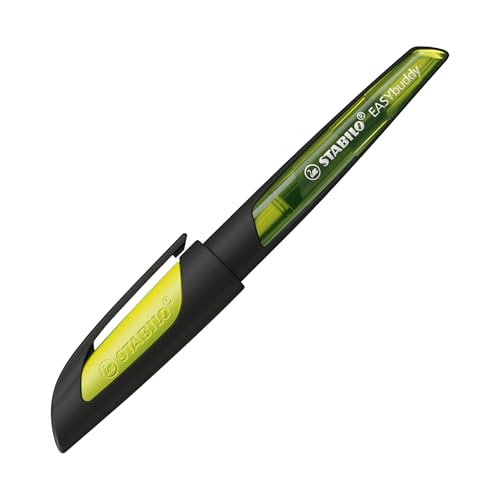 STABILO - Schulfüller mit Linkshänder-Feder L - EASYbuddy in schwarz/limette - Schreibfarbe blau (löschbar) - Einzelstift - inklusive Patrone von STABILO