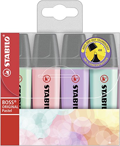 STABILO - Textmarker - BOSS ORIGINAL Pastel - 4er Pack - Hauch von Minzgrün, rosiges Rouge, Schimmer von Lila, zartes Türkis STABILO - Textmarker - BOSS ORIGINAL Pastel - 4er Pack - Hauch von Minzgrün, rosiges Rouge, Schimmer von Lila, zartes Türkis von STABILO