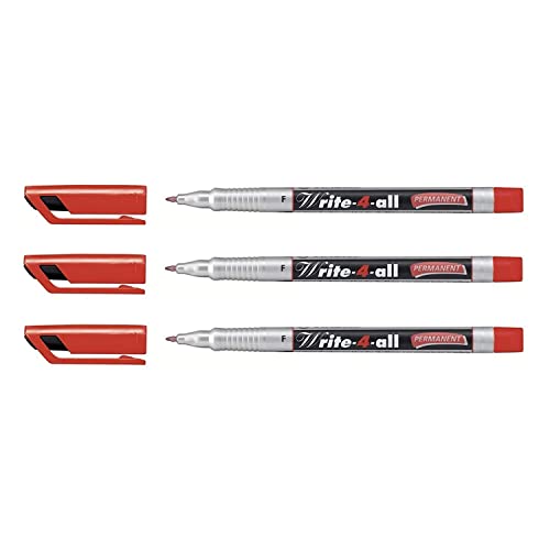 STABILO Write-4-all F Permanent-Marker, schmal, 0,7 mm, Rot, 3 Stück von STABILO