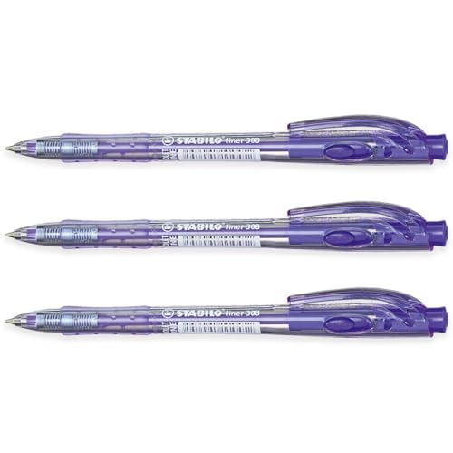 STABILO liner - versenkbarer Kugelschreiber - Feine 0,7mm Stifte - 3er Pack (Violett) von STABILO