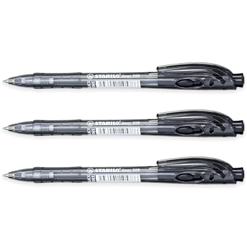 STABILO liner - versenkbarer Kugelschreiber - Feine 0,7mm Stifte - 3er Pack (schwarz) von STABILO