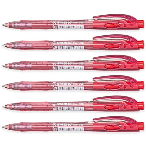 STABILO liner - versenkbarer Kugelschreiber - Feine 0,7mm Stifte - 6er Pack (Rot) von STABILO