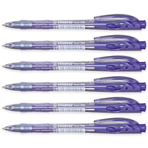 STABILO liner - versenkbarer Kugelschreiber - Feine 0,7mm Stifte - 6er Pack (Violett) von STABILO
