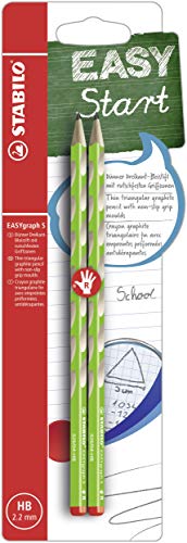 Schmaler Dreikant-Bleistift für Rechtshänder - STABILO EASYgraph S in grün - 2er Pack - Härtegrad HB von STABILO