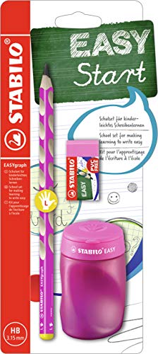 Schul-Set für Linkshänder - STABILO EASYgraph in pink - inkl. Spitzer + Radierer von STABILO