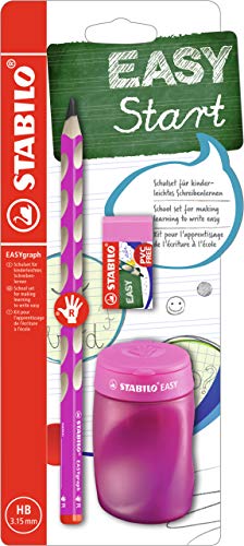 STABILO - Schul-Set für Rechtshänder - EASYgraph in pink - inklusive Spitzer + Radierer von STABILO