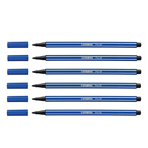 Stabilo 6 Filzstifte PEN 68, mittlere Spitze, 1 mm, ultramarinblau von STABILO