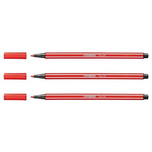 STABILO Fasermaler Pen 68, Strichstärke: 1,0 mm, karminrot VE=3 von STABILO