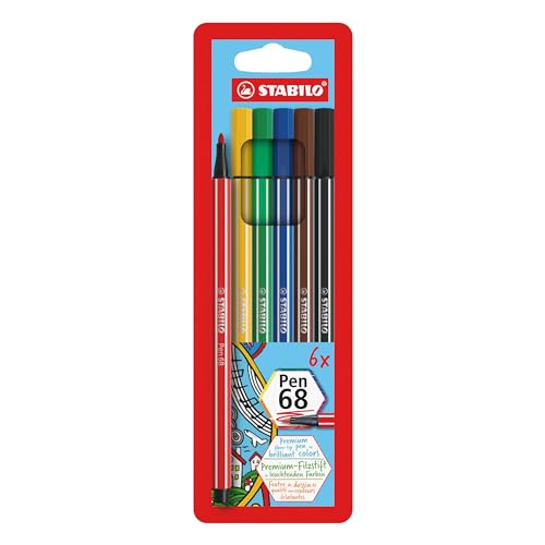 Premium-Filzstift - STABILO Pen 68 - 6er Pack - mit 6 verschiedenen Farben von STABILO