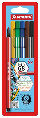 Premium-Filzstift - STABILO Pen 68 - 6er Pack - mit 6 verschiedenen Farben von STABILO