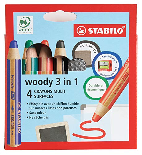 STABILO Bleistift für verschiedene glatte Oberflächen woody 3in1 – Kartonetui mit 4 Bleistiften + 1 Spitzer + 1 Reinigungstuch STABILO Bleistift für verschiedene glatte Oberflächen woody 3in1 – Kartonetui mit 4 Bleistiften + 1 Spitzer + 1 Reinigungstuch von STABILO
