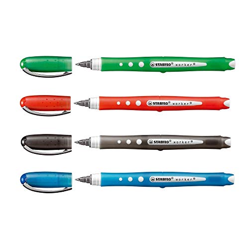 Stabilo Worker, farbig, Tintenroller, 0,5 mm, einfacher Kugelschreiber, rot von STABILO