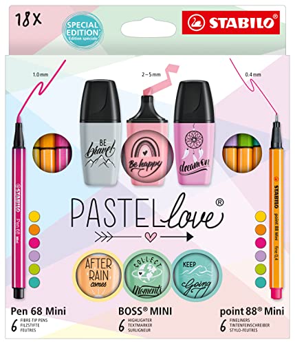 Stifte-Set - STABILO Pastellove Set - 18er Pack - Fineliner, Premium-Filzstifte & Textmarker von STABILO