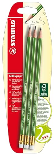 Umweltfreundlicher Bleistift mit Radierer - STABILO GREENgraph - 3er Pack - Härtegrad HB von STABILO